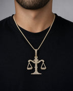 Male model wearing 10K Libra Scale of Justice Diamond Pendant