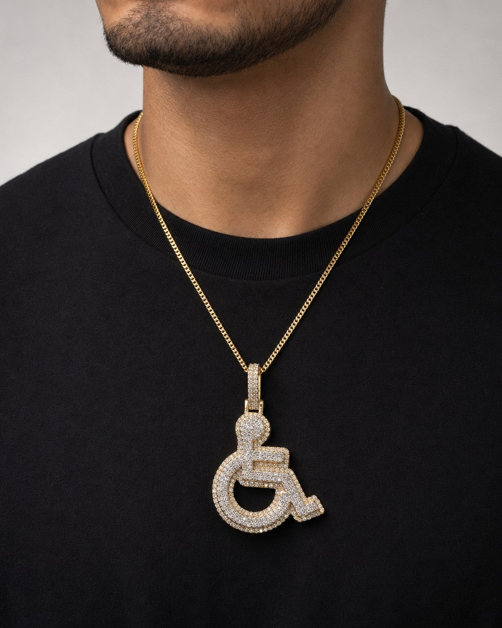 Male model wearing Disabled Wheelchair Handicap Pendant 1.3ct