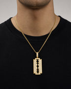 Male model wearing Razor Pendant
