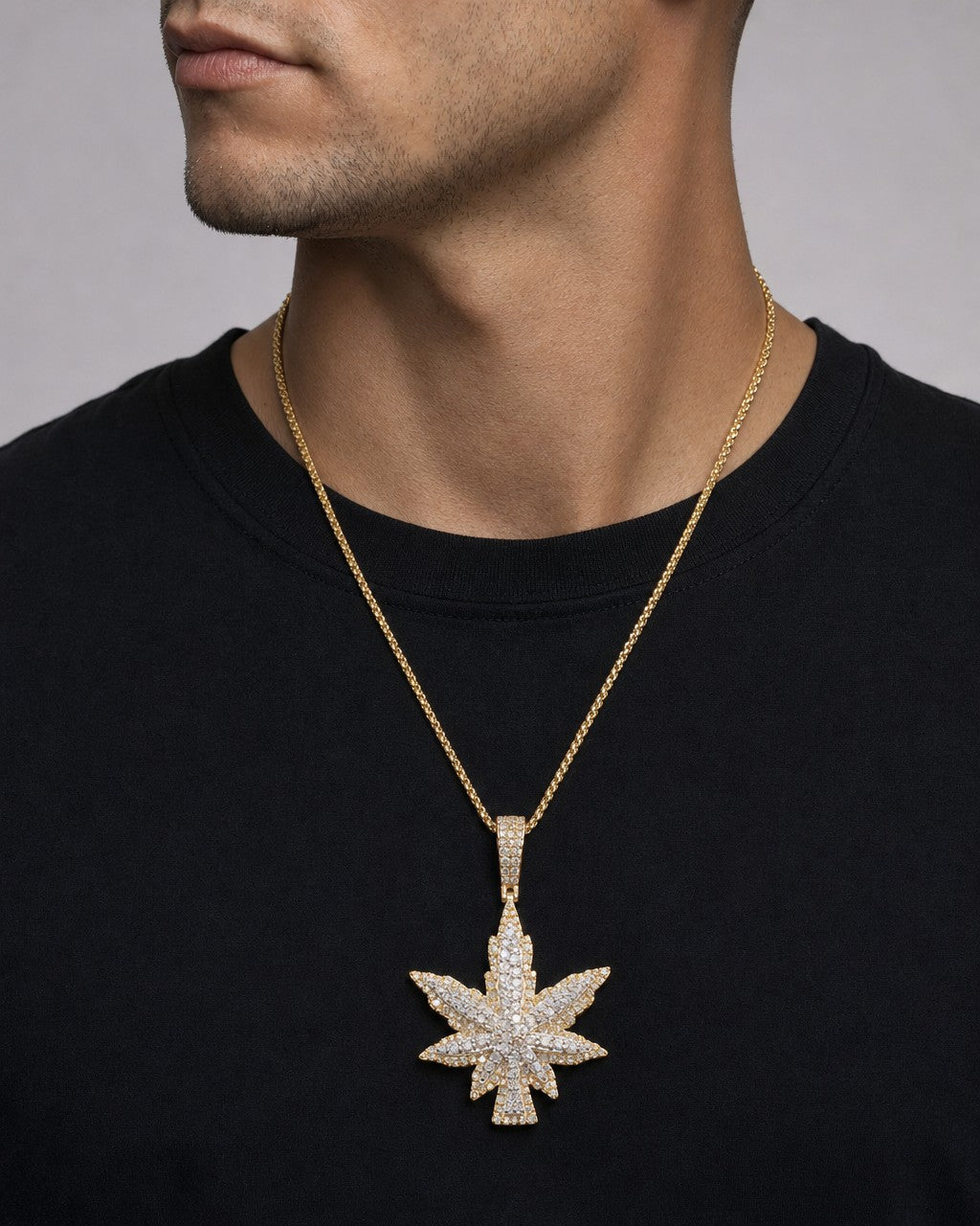Male model wearing Weed Cannabis Pendant 1.6ct