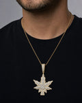 Male model wearing Weed Cannabis Pendant 3.7ct