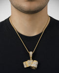Male model wearing 10k Bundles of Cash Pendant