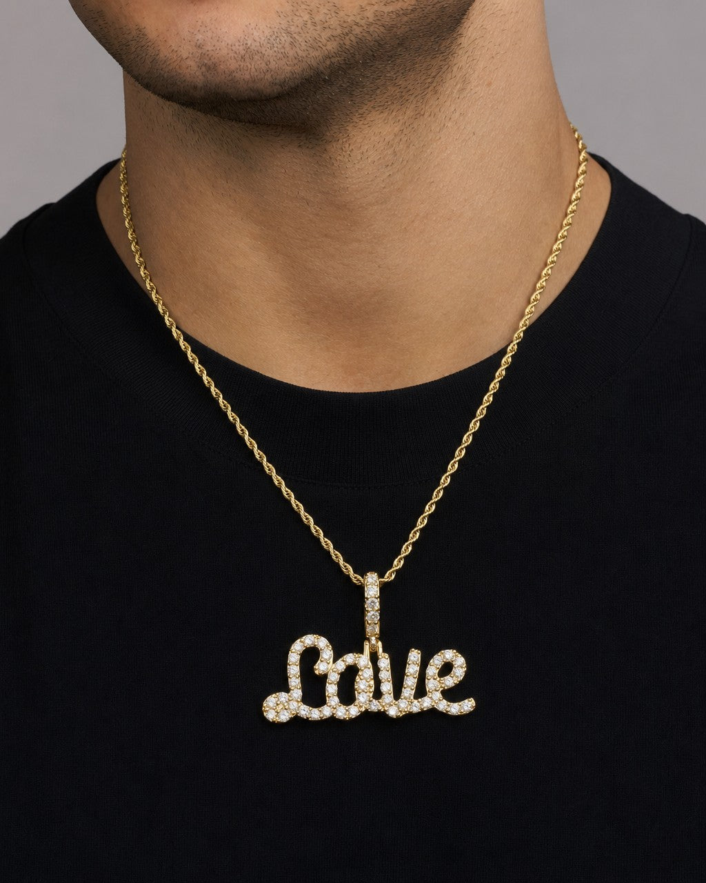 Male model wearing Love Name Pendant