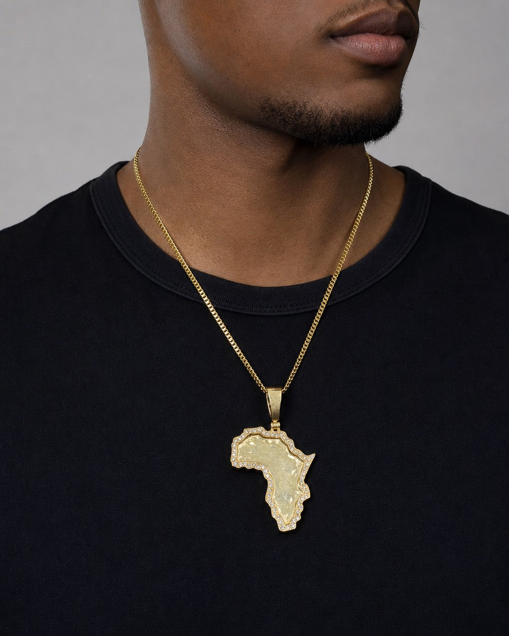Male model wearing Africa Pendant
