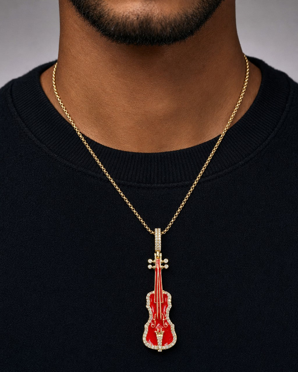 Male model wearing Red Guitar Pendant