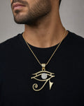 Male model wearing 10K Egyptian Eye Pendant