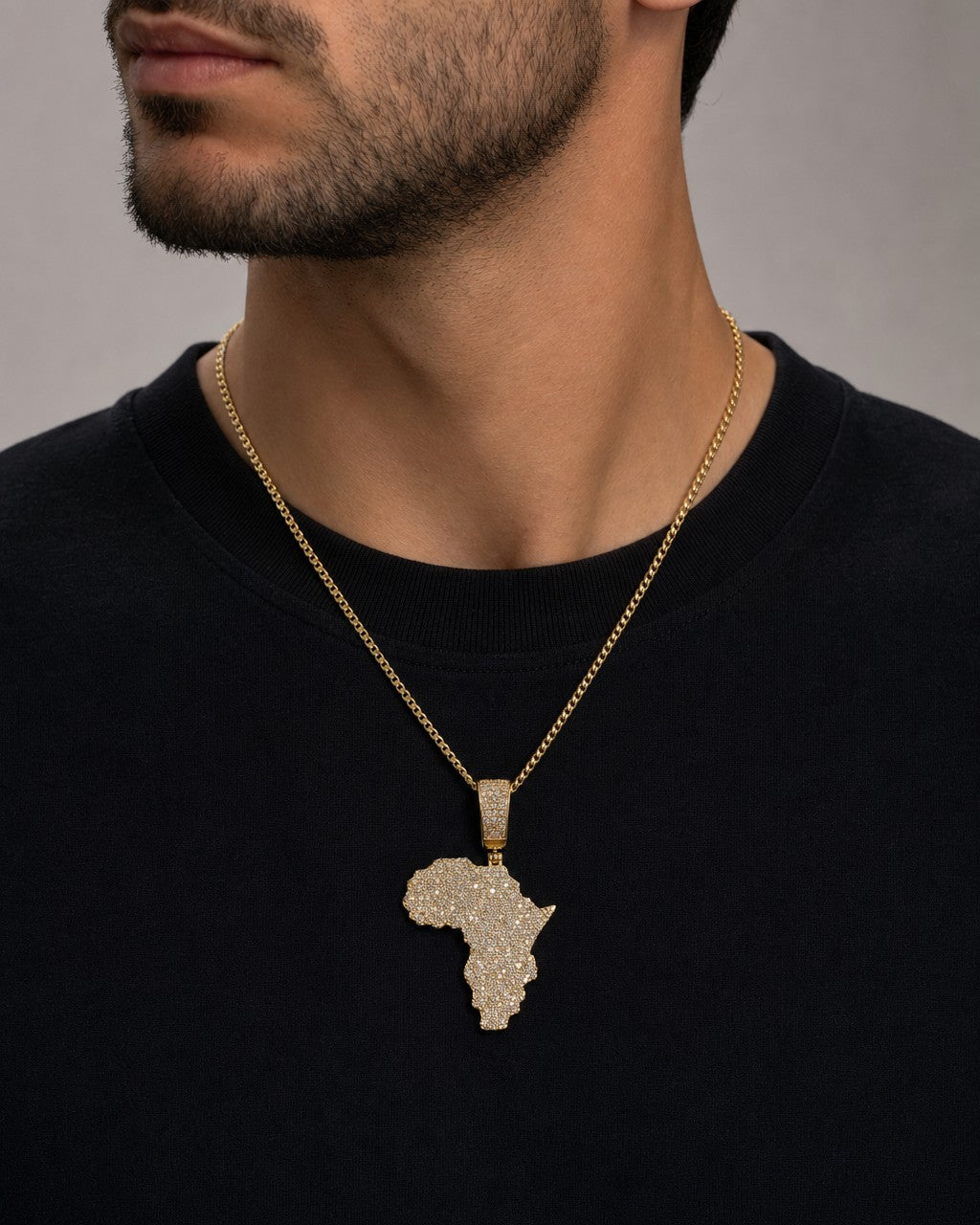 Male model wearing Africa Pendant