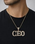 Male model wearing CEO Name Baguette Pendant