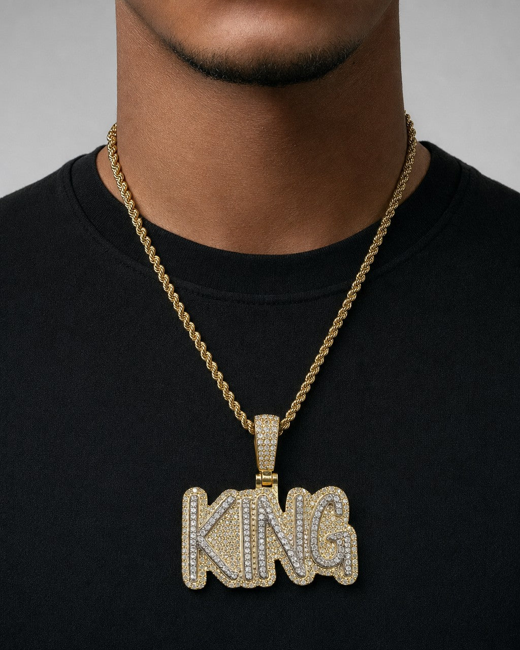 Male model wearing King Name Pendant