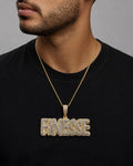 Male model wearing Finesse Name Pendant