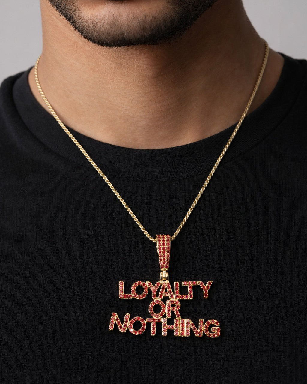 Male model wearing Loyalty or Nothing Pendant