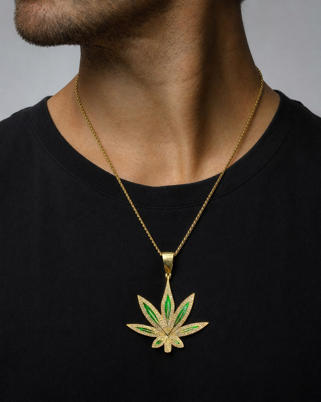 Male model wearing Green Weed Pendant