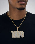 Male model wearing 10K Yayo Name Diamond Pendant