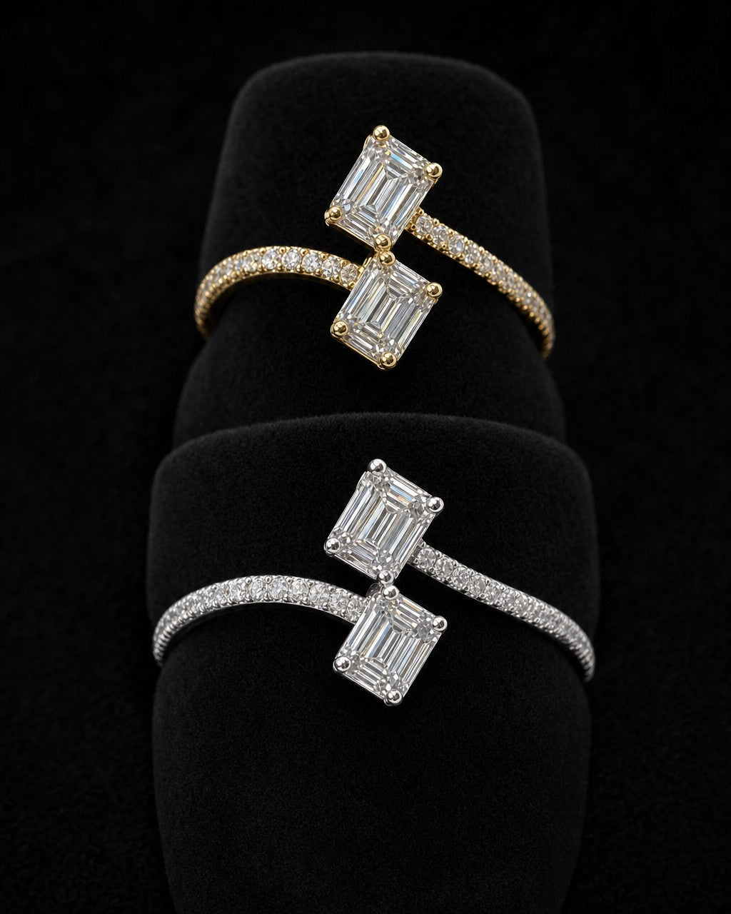 14K Rectangle Diamond Baguette Bangle Ring styled photo