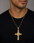 Male model wearing 10K Diamond Cross Pendant