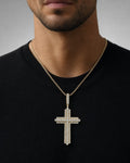 Male model wearing 10K Roman Cross Diamond Pendant