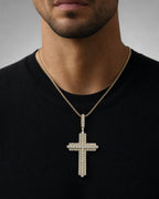 Male model wearing 10K Roman Cross Diamond Pendant
