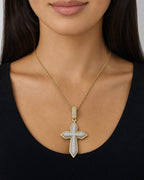 Female model wearing 10K Angelic Cross Diamond Pendant 1.1ct