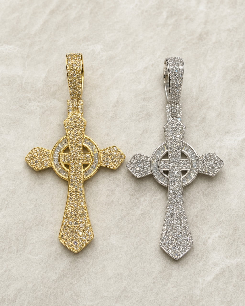 10K Celtic Cross Diamond Baguette Pendant 1.2ct styled photo