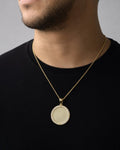 Male model wearing 10K Circle Picture Photo Pendant