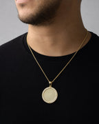 Male model wearing 10K Circle Picture Photo Pendant