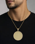 Male model wearing 10K Circle Picture Photo Pendant