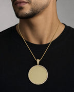 Male model wearing 10K Circle Picture Photo Pendant