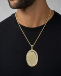 Male model wearing 10K Oval Picture Photo Pendant