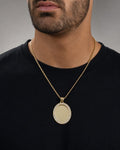 Male model wearing 10K Oval Picture Photo Pendant