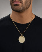 Male model wearing 10K Oval Picture Photo Pendant