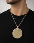 Male model wearing 10K Circle Picture Photo Pendant