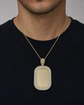 Male model wearing 10K Rounded Rectangle Picture Photo Pendant