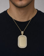 Male model wearing 10K Rounded Rectangle Picture Photo Pendant