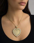Female model wearing 14K Heart Flower Picture Photo Pendant