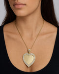 Female model wearing 14K Heart Picture Photo Pendant