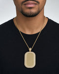 Male model wearing 14K Rounded Rectangle Picture Photo Pendant