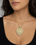 Female model wearing 14K Heart Picture Photo Pendant