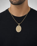 Male model wearing 14K Oval Picture Photo Pendant