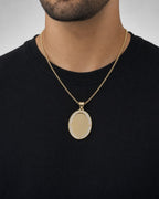 Male model wearing 14K Oval Picture Photo Pendant