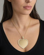Female model wearing 14K Heart Picture Photo Pendant