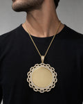 Male model wearing 14K Circle Chain Picture Photo Pendant