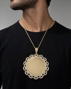 Male model wearing 14K Circle Chain Picture Photo Pendant