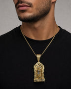 Male model wearing 14K Saint Lazarus in the House Pendant