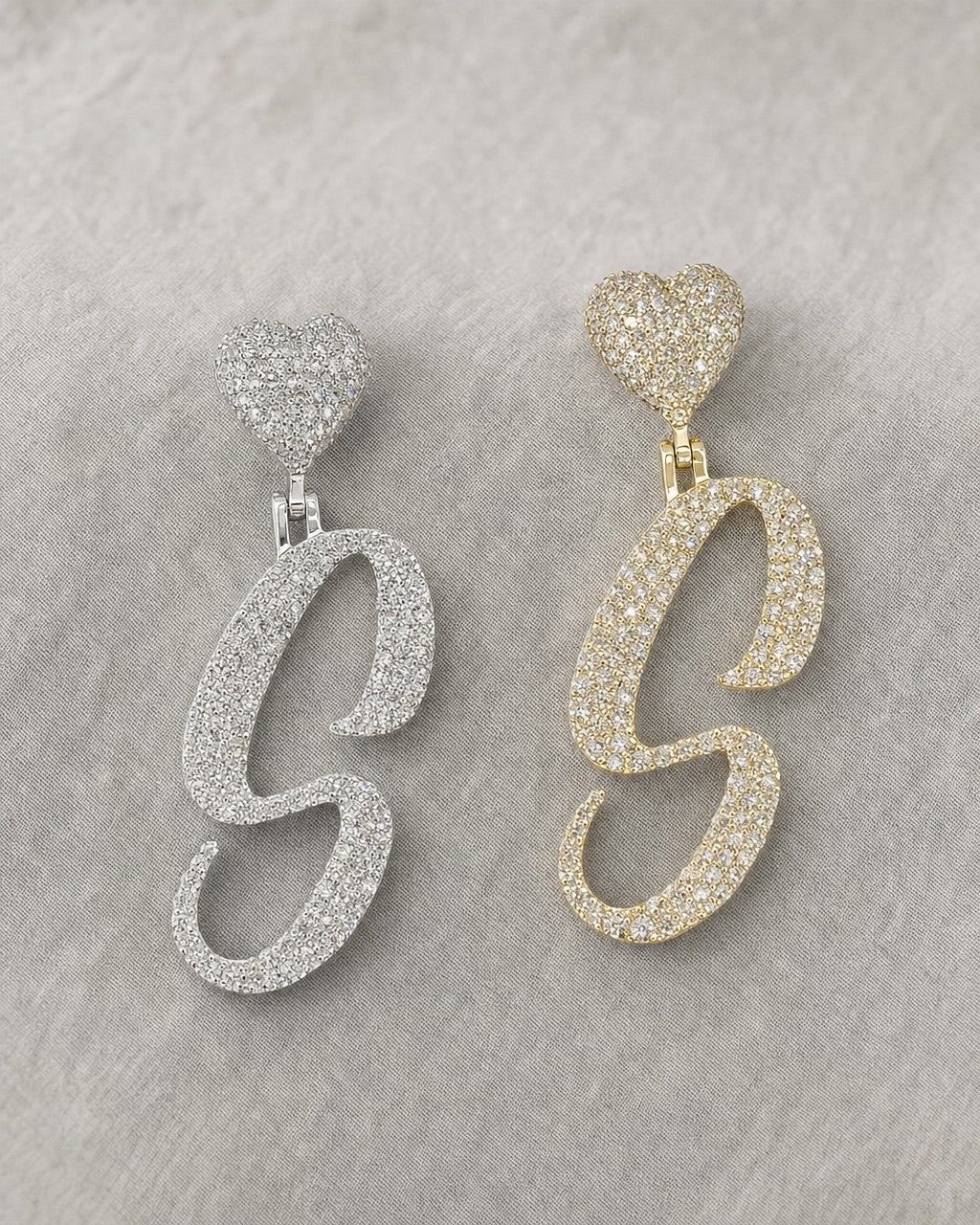 14k Initial S Script Heart Diamond Pendant styled photo
