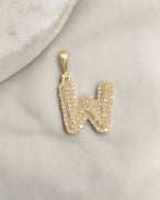 14k Initial W Bubble Pendant styled photo