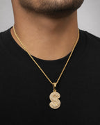 Male model wearing 14k Initial S Bubble Pendant