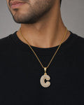 Male model wearing 14k Initial C Bubble Pendant