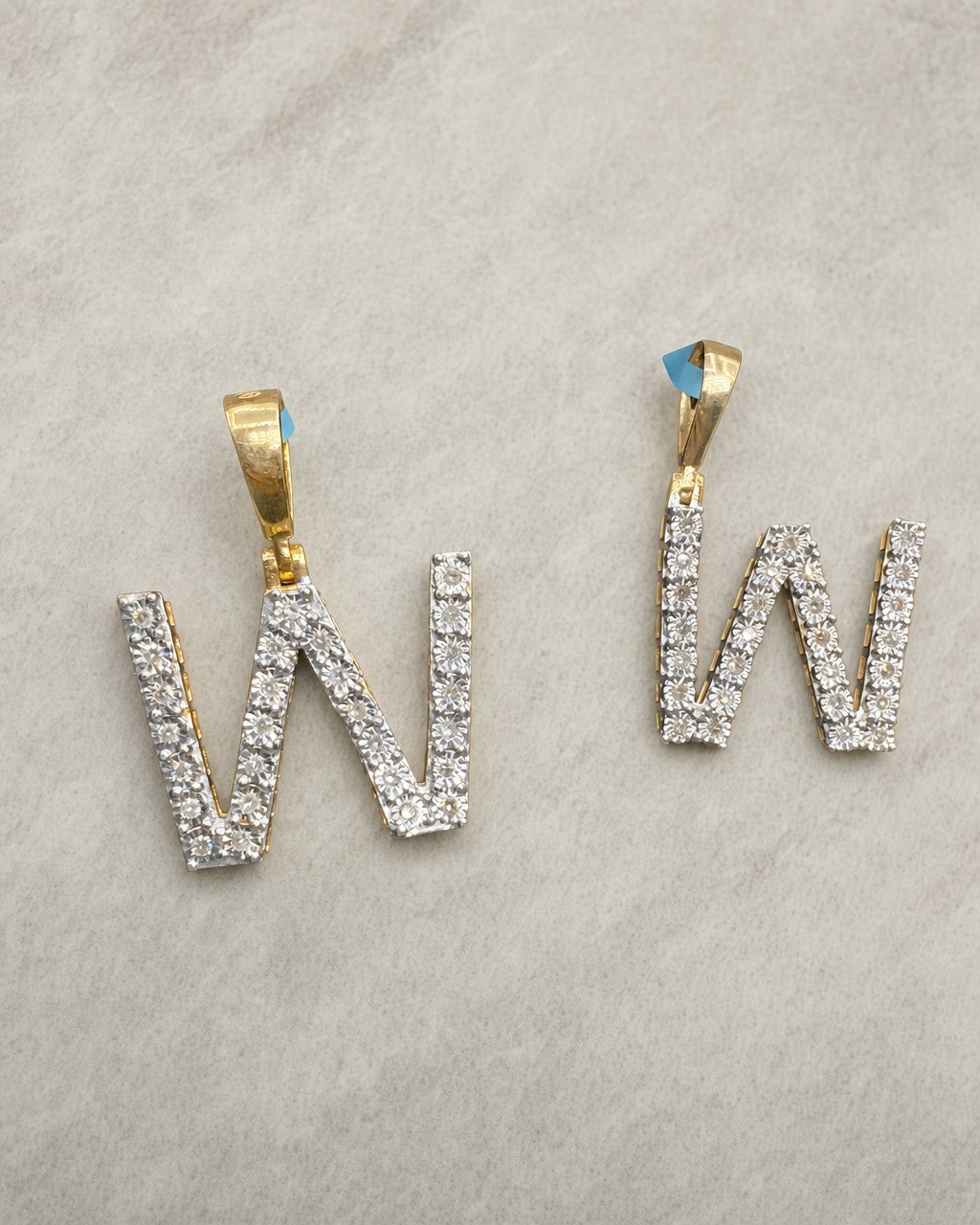 14k Single Stone Initial W Pendant styled photo
