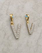 14k Single Stone Initial V Pendant styled photo