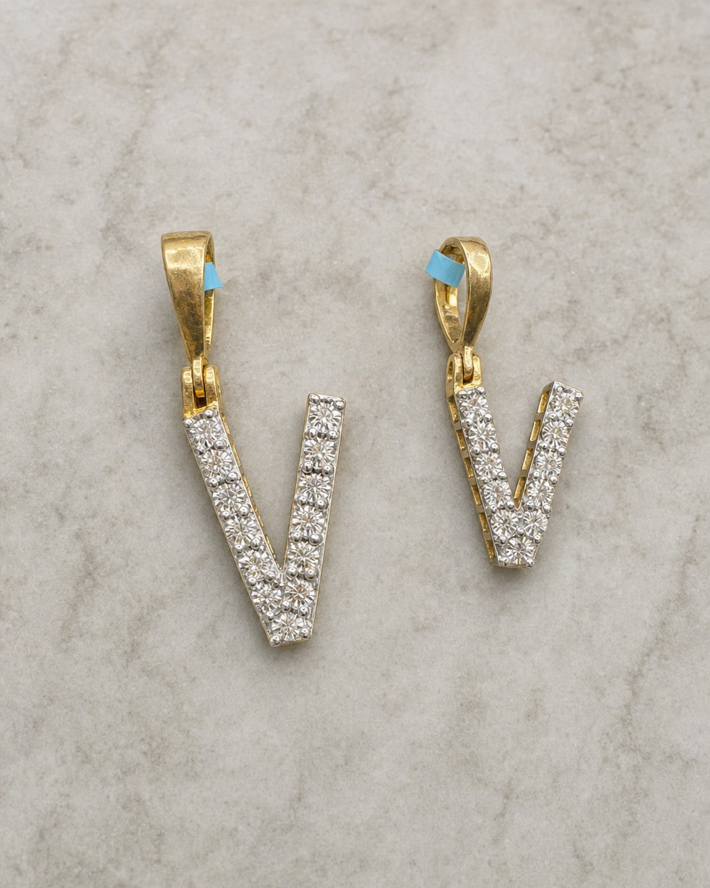 14k Single Stone Initial V Pendant styled photo